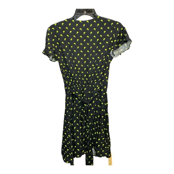 Zara Mini Dress SMALL Black Yellow Lemon Print V-Neck Short Sleeve Casual Button - Picture 4 of 5